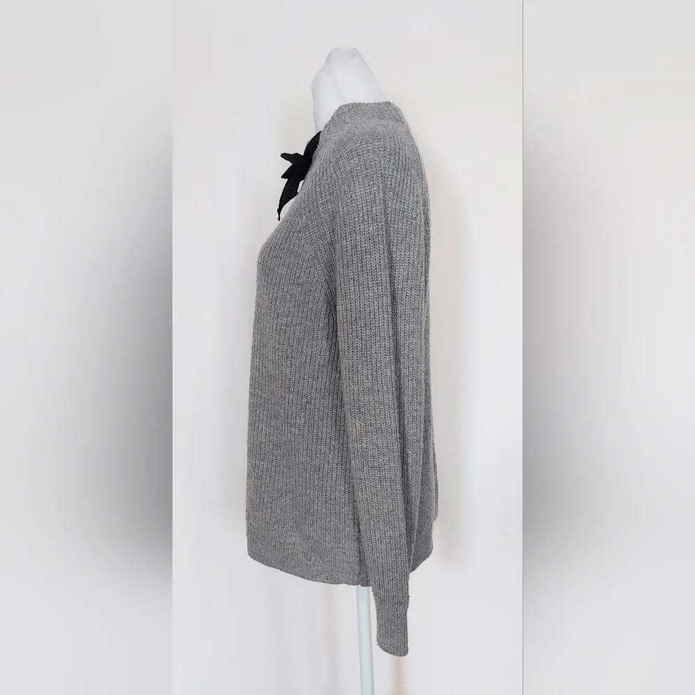 J. Crew Wool Blend Sweater Gray Neck Bow Womens Small